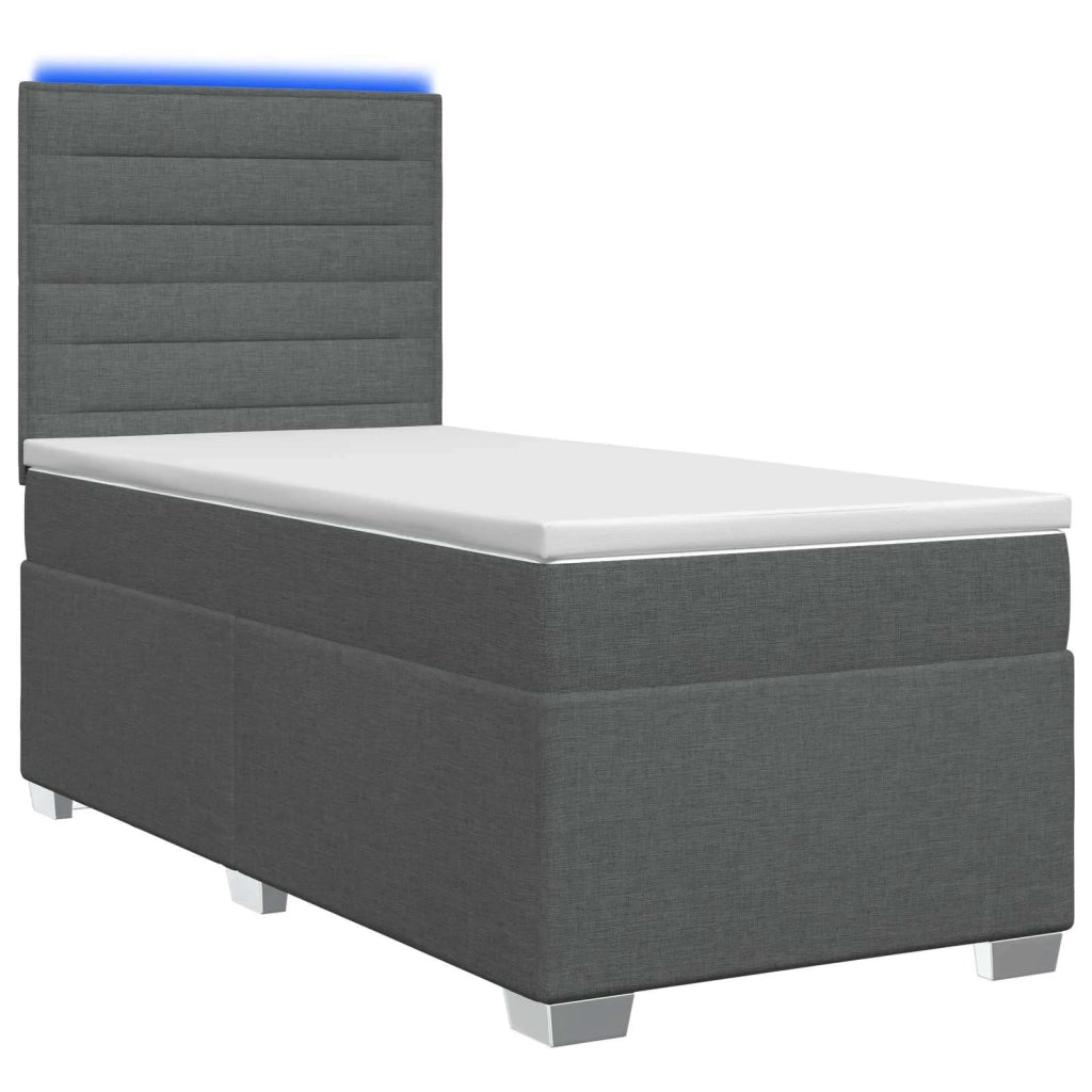 Letto con Box Spring, Materasso e LED Grigio Scuro 90 x 190 cm 3454965