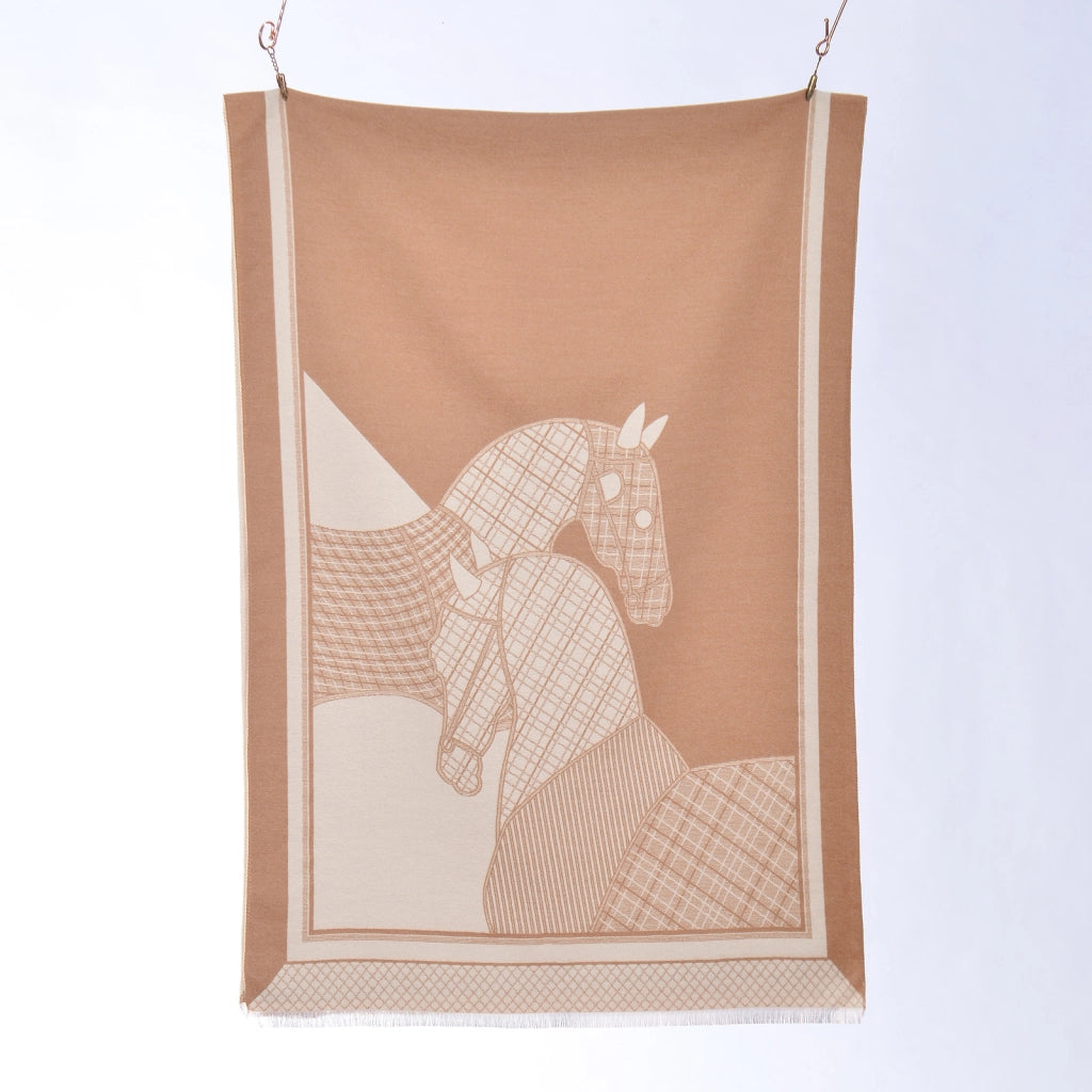 Elegante e raffinata sciarpa da donna in cashmere con motivo a cavallo.