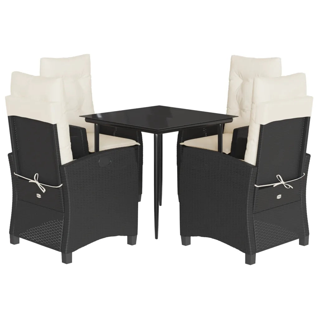 Set da Pranzo da Giardino 5 pz Nero con Cuscini in Polyrattan 3212723