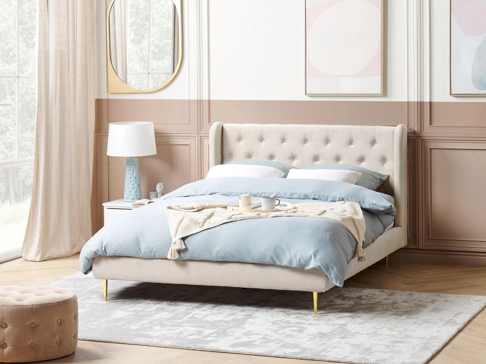 Letto matrimoniale velluto beige 140 x 200 cm design moderno contemporaneo