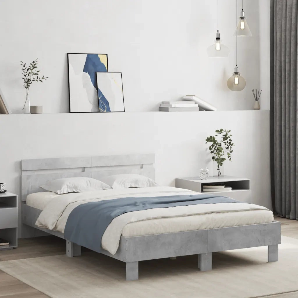 Giroletto con Testiera e LED Grigio Cemento 120x200 cm 3207556