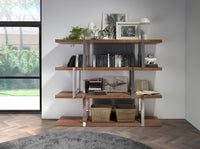 Libreria in noce con ripiani in vetro nero