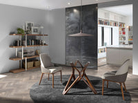 Libreria in noce con ripiani in vetro nero