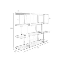 Libreria in noce con ripiani in vetro nero