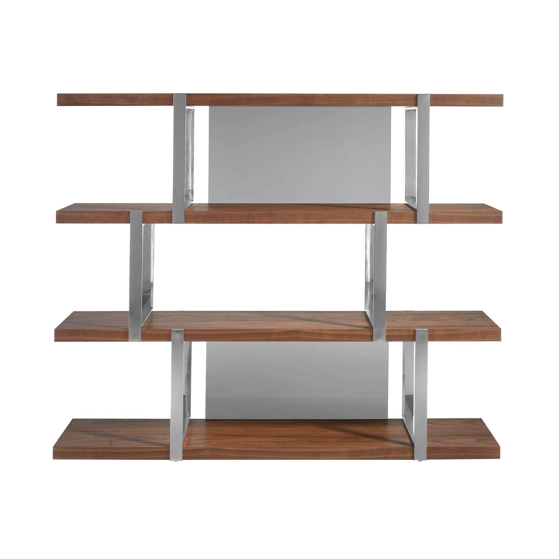 Libreria in noce con ripiani in vetro nero