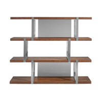 Libreria in noce con ripiani in vetro nero