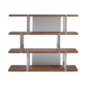 Libreria in noce con ripiani in vetro nero