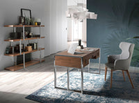 Libreria in noce con ripiani in vetro nero