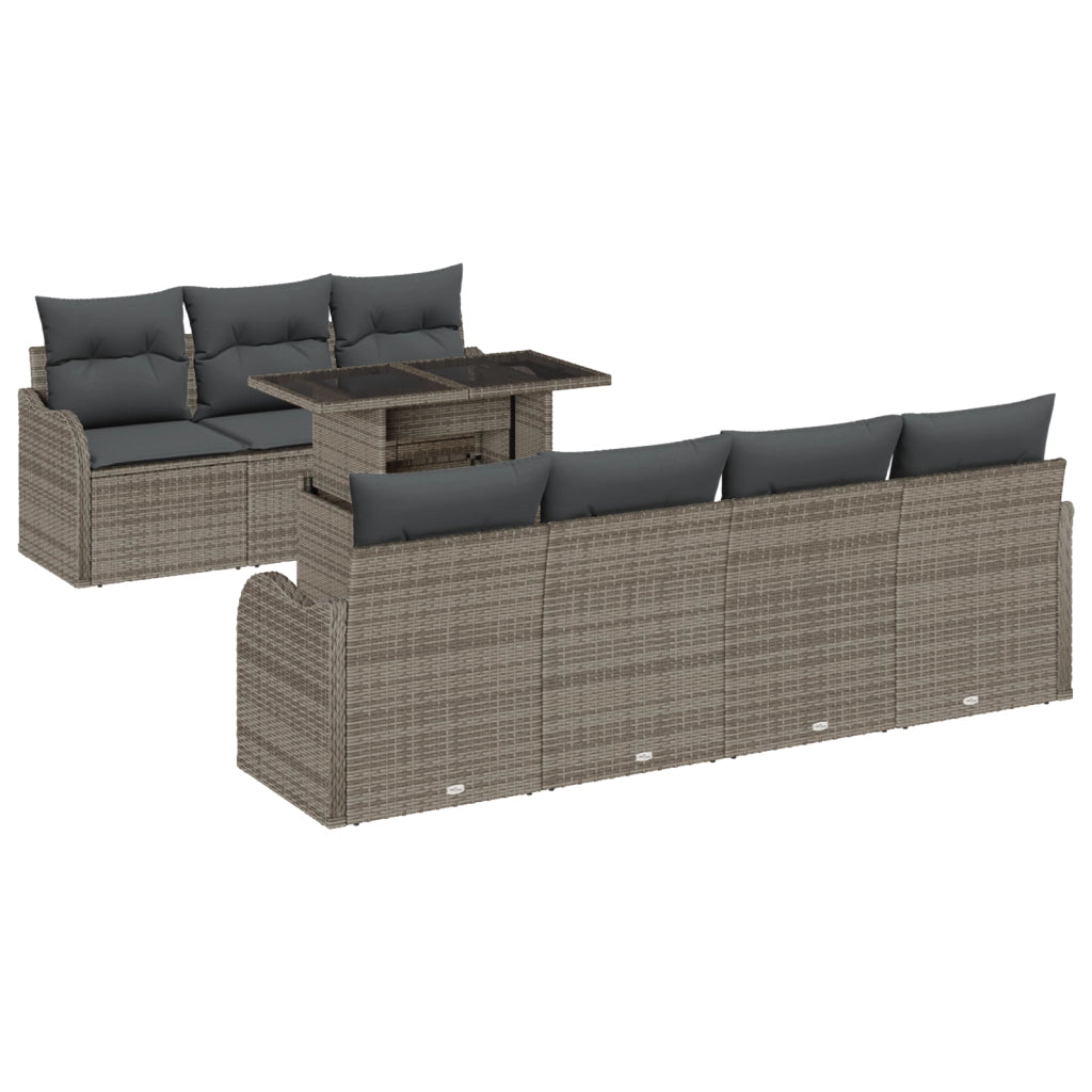 Set Divano da Giardino a 8 Pezzi con Cuscini in Rattan Polietilene Grigio