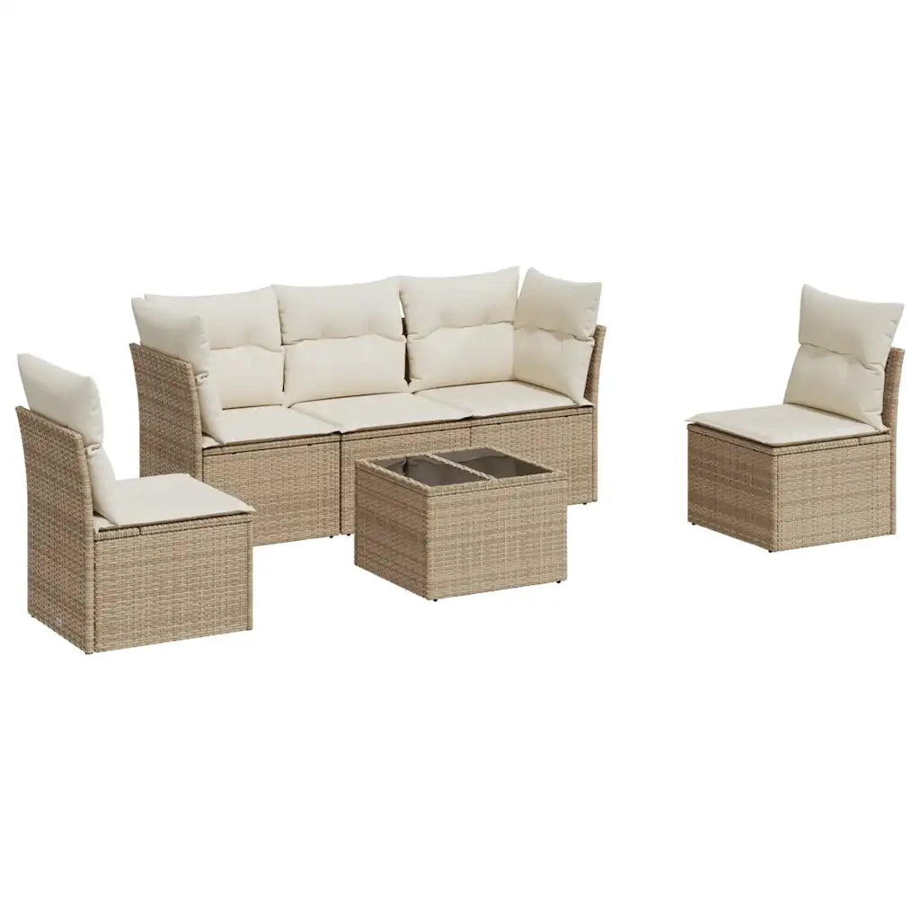 Set Divano da Giardino 6 pz con Cuscini Beige in Polyrattan 3217358