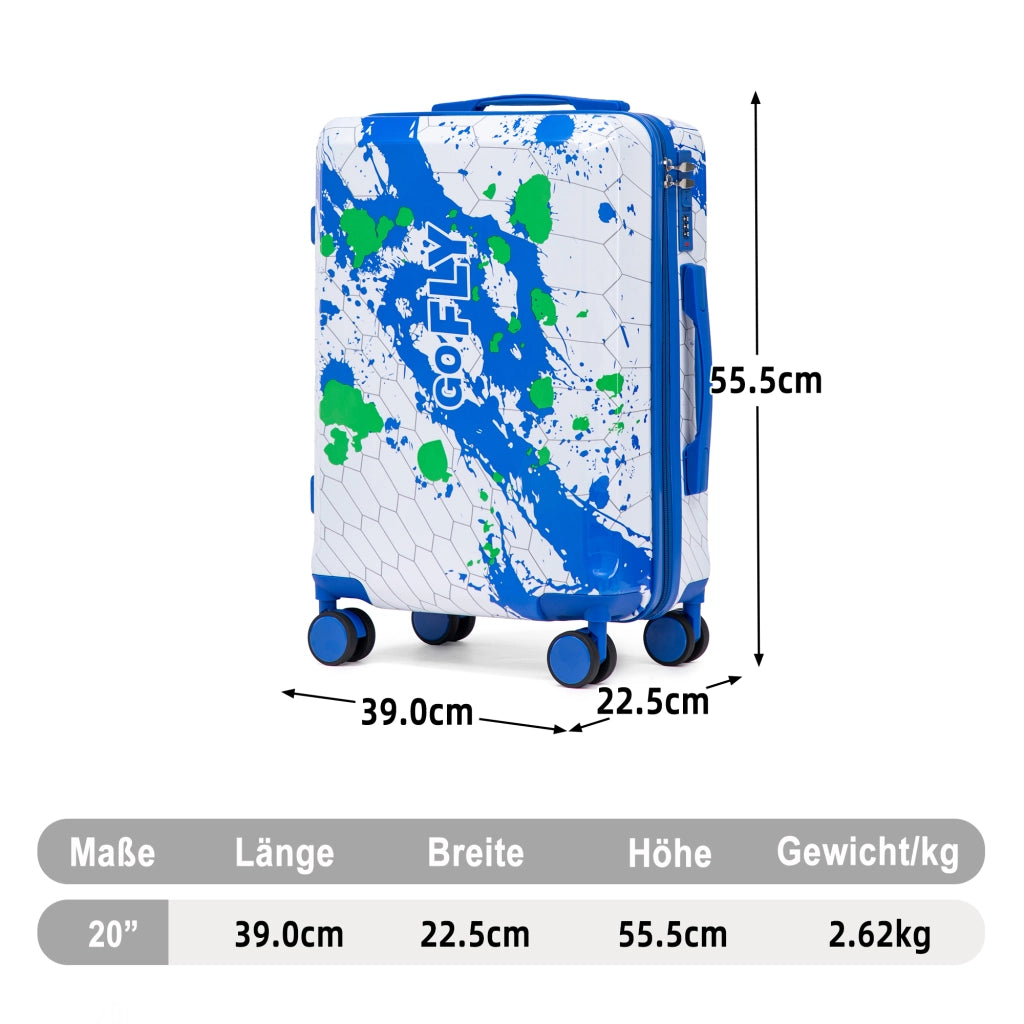 Valigia trolley cabina rigida con ruote doppie 360° e lucchetto a combinazione in PC impermeabile blu 20 pollici