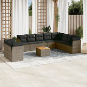 Set Divani da Giardino 11 pz con Cuscini in Polyrattan Grigio 3256053