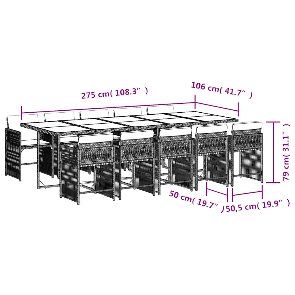 Set da Pranzo da Giardino 11 pz con Cuscini in Polyrattan Nero