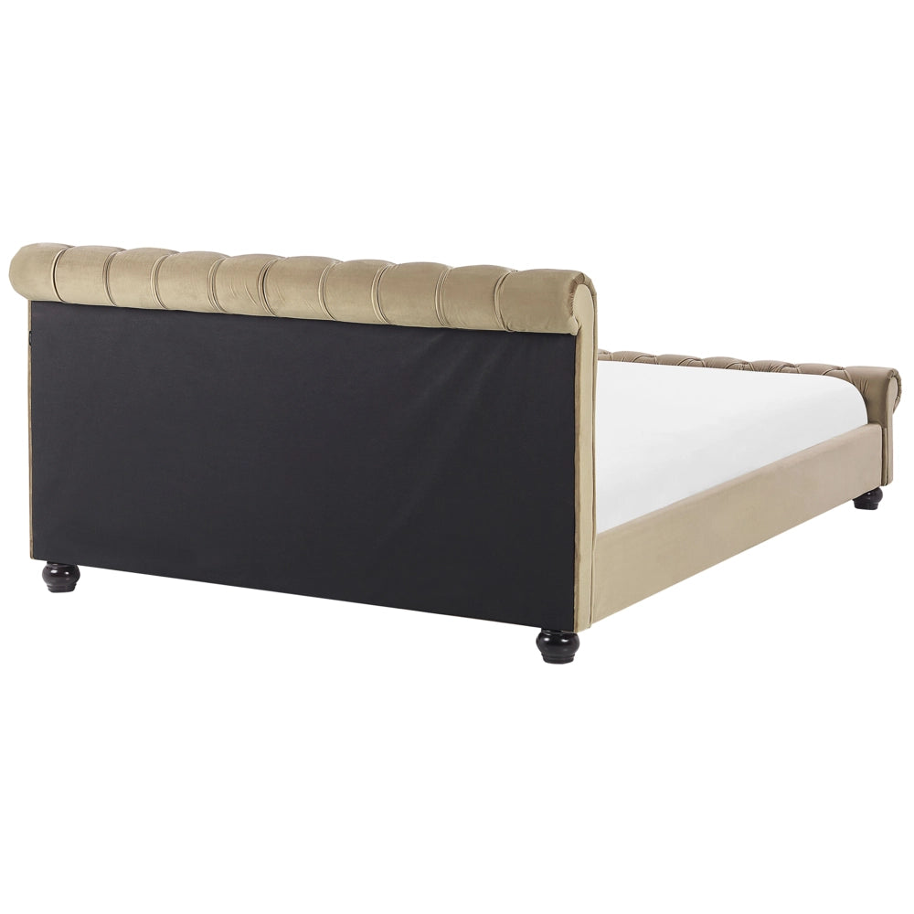 Letto ad acqua in velluto beige 180 x 200 cm con testiera trapuntata stile glamour