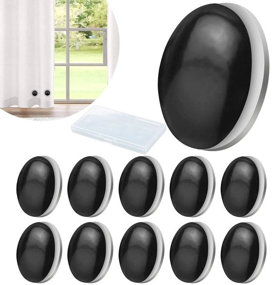 10 magneti a forma di fiocco per tende, 30 gram ciascuno, con chiusura magnetica, adatti per tovaglie da tavolo, tende da doccia, uso all'aperto, ecc., in nero.
