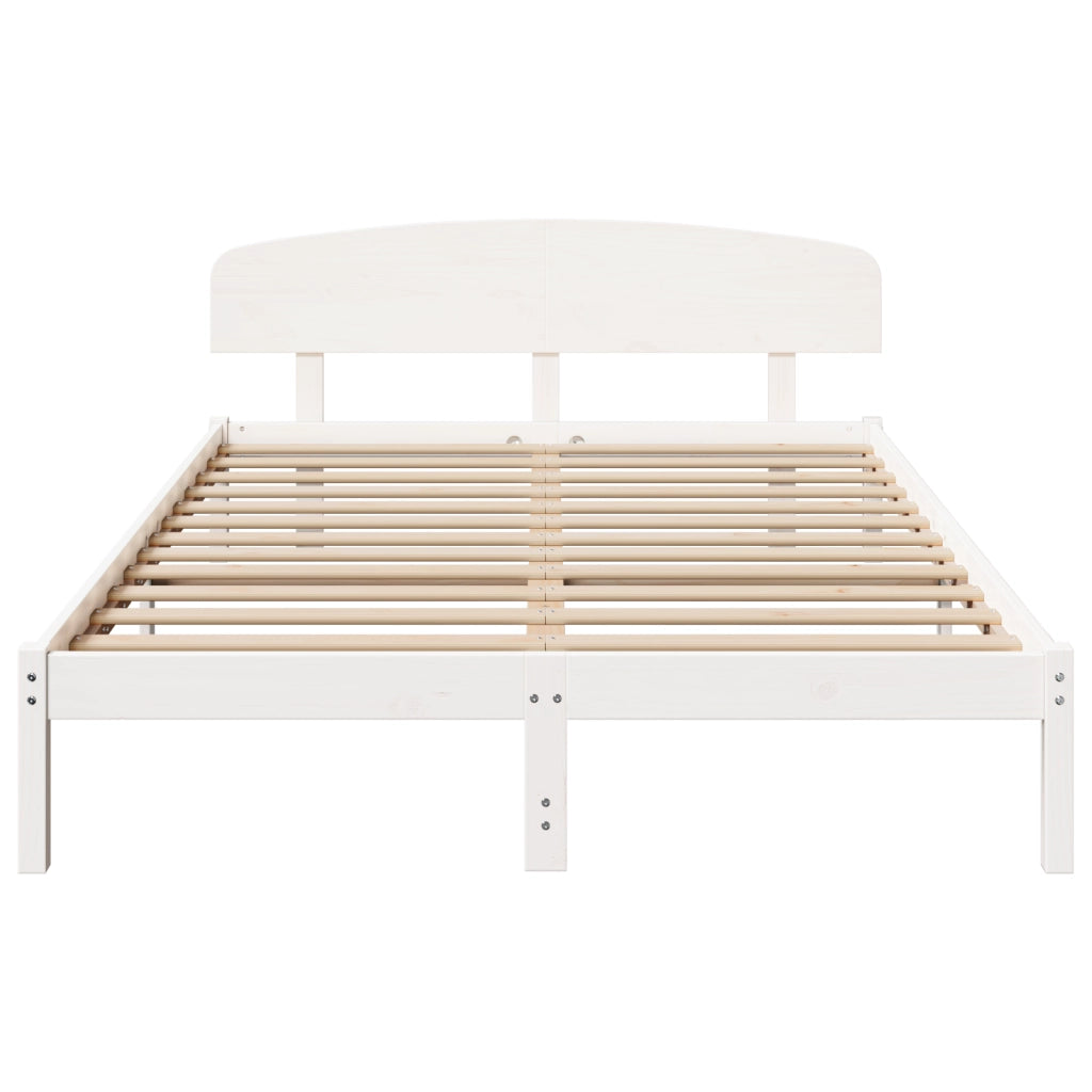 Struttura Letto con Testiera Bianca 160x200 cm in Legno Massello di Pino