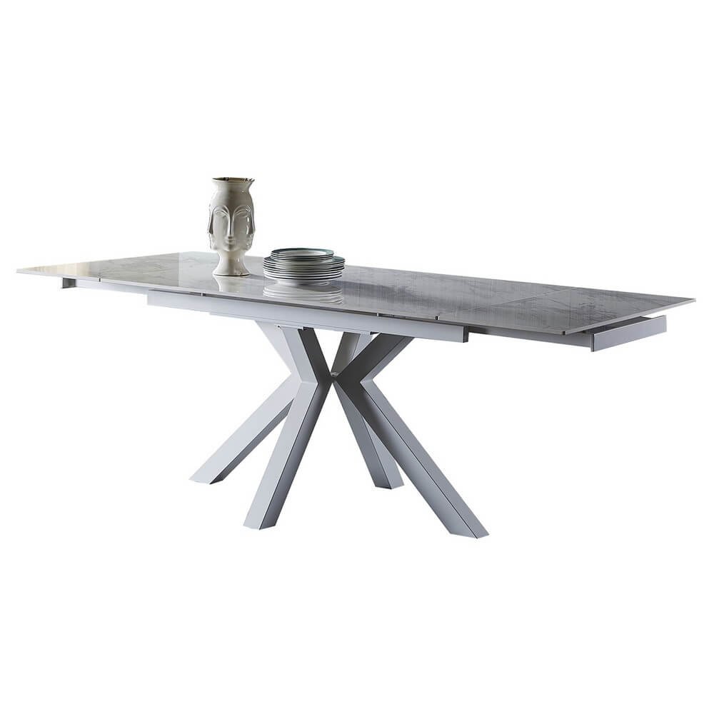 Tavolo da pranzo allungabile in gres e acciaio 140/210 - MAREON Colore: Marmo Bianco