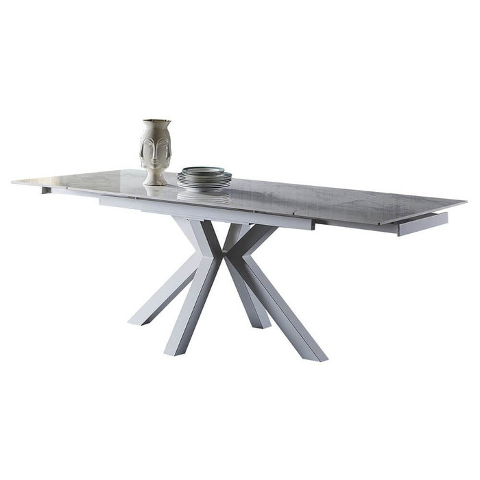 Tavolo da pranzo allungabile in gres e acciaio 140/210 - MAREON Colore: Marmo Bianco