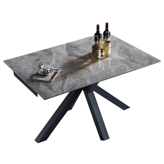 Tavolo da pranzo allungabile in gres e acciaio 140/210 - MAREON Colore: Grigio chiaro