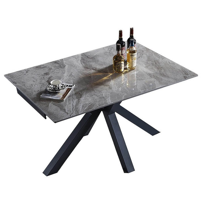 Tavolo da pranzo allungabile in gres e acciaio 140/210 - MAREON Colore: Grigio chiaro