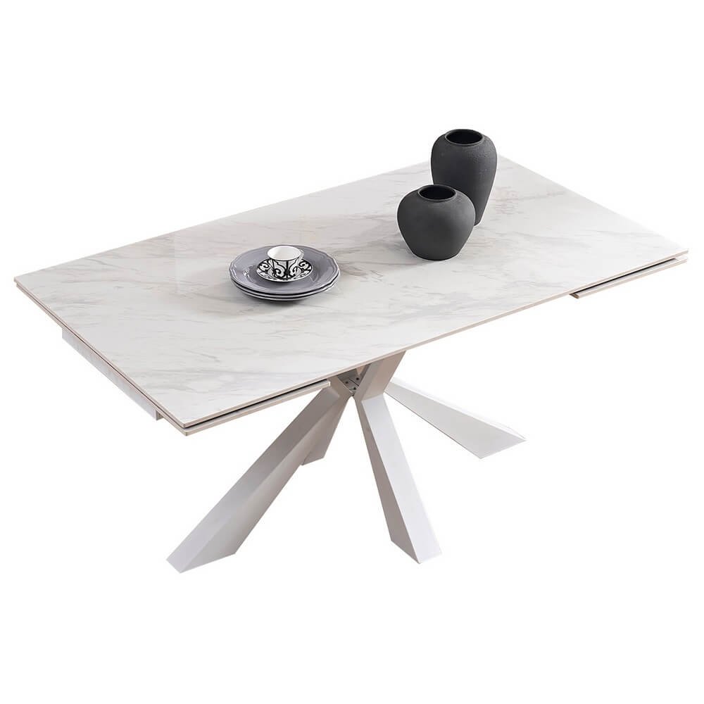 Tavolo da pranzo allungabile in gres e acciaio 160/240 - MAREON Colore: Marmo Bianco