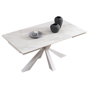 Tavolo da pranzo allungabile in gres e acciaio 160/240 - MAREON Colore: Marmo Bianco