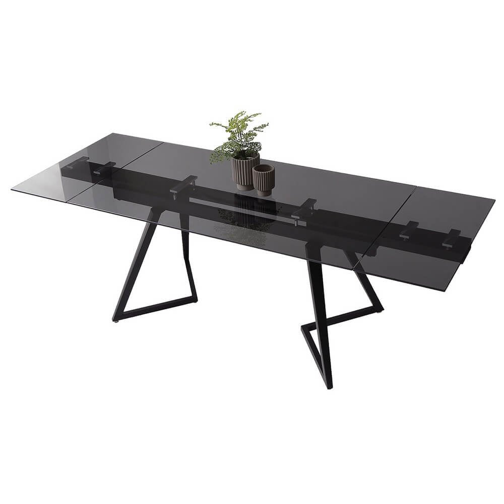Tavolo da pranzo in vetro e gambe in acciaio - SOLVIA Dimensioni: 160/240x90, Colore: Nero