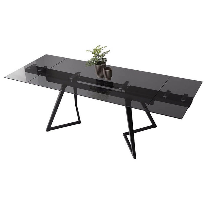 Tavolo da pranzo in vetro e gambe in acciaio - SOLVIA Dimensioni: 160/240x90, Colore: Nero