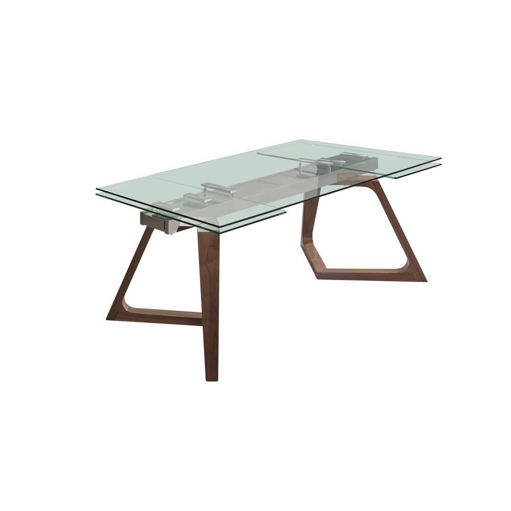 Tavolo da pranzo in vetro e gambe in legno - VELUNA Dimensioni: 200/300x100, Colore: Trasparente