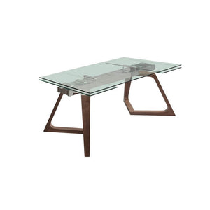 Tavolo da pranzo in vetro e gambe in legno - VELUNA Colore: Trasparente, Dimensioni: 200/300x100