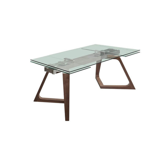 Tavolo da pranzo in vetro e gambe in legno - VELUNA Colore: Trasparente, Dimensioni: 200/300x100