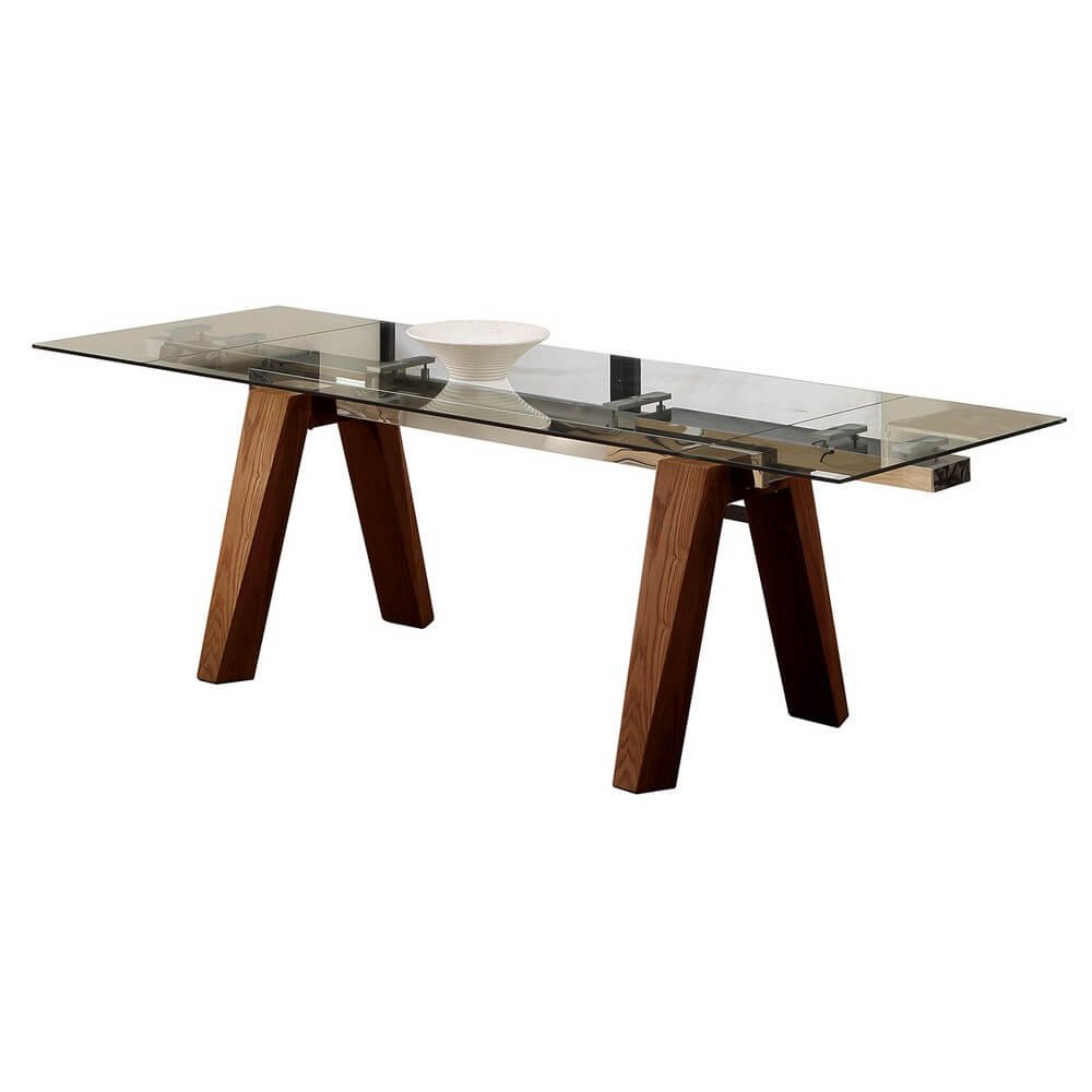 Tavolo da pranzo in vetro e gambe in legno - AVERIS Dimensioni: 160/240x90, Colore: Trasparente