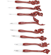 Set di uncini per filo 8 pezzi - uncini in alluminio - maniglia ergonomico - design retro uccello - adatto per fili di rame - misure 2,5-6 mm - uncini a ago
