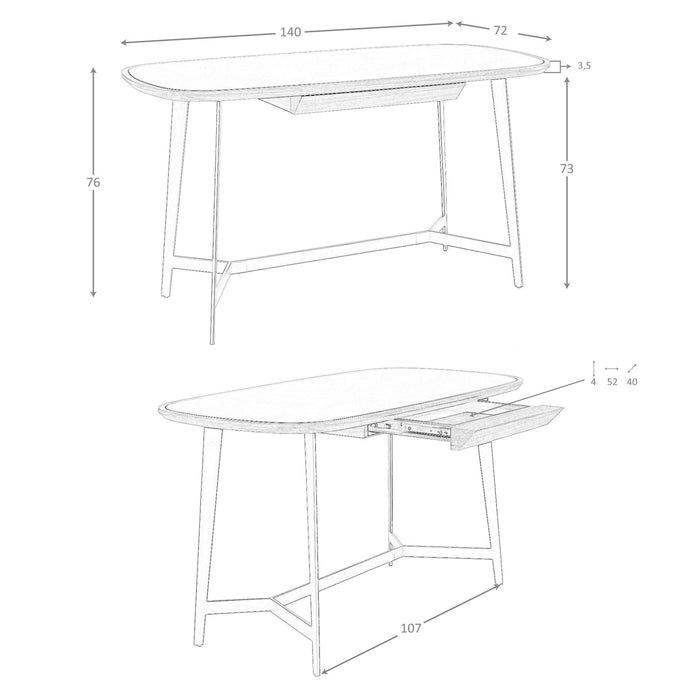 Scrivania in noce e acciaio nero con piano in vetro nero