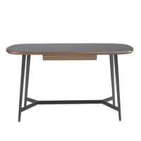 Scrivania in noce e acciaio nero con piano in vetro nero