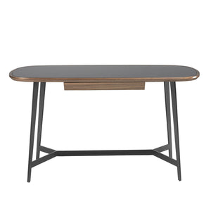 Scrivania in noce e acciaio nero con piano in vetro nero