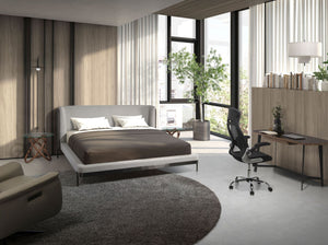 Scrivania in noce e acciaio nero con piano in vetro nero