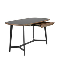 Scrivania in noce e acciaio nero con piano in vetro nero