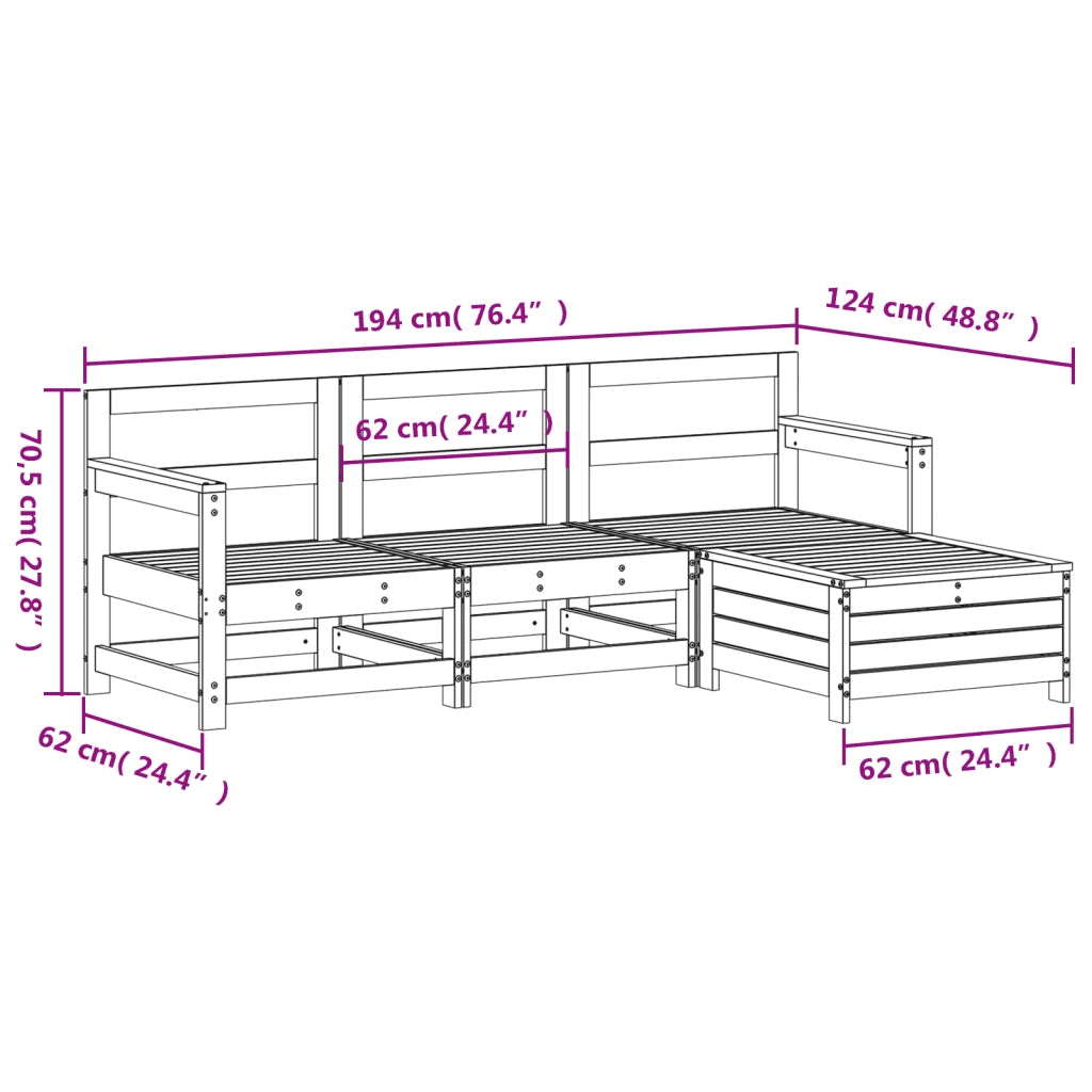 Set Salotto da Giardino 4 pz Bianco in Legno Massello di Pino