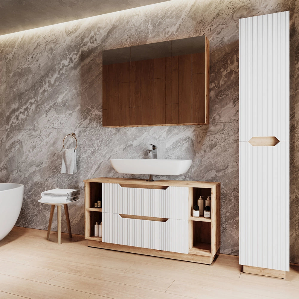 Vicco Set di mobili da bagno Rovere/bianco a strisce 3 parti