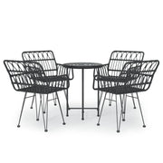 Set da Pranzo da Giardino 5 pz | Set Salotto da Giardino Nero in Polyrattan
