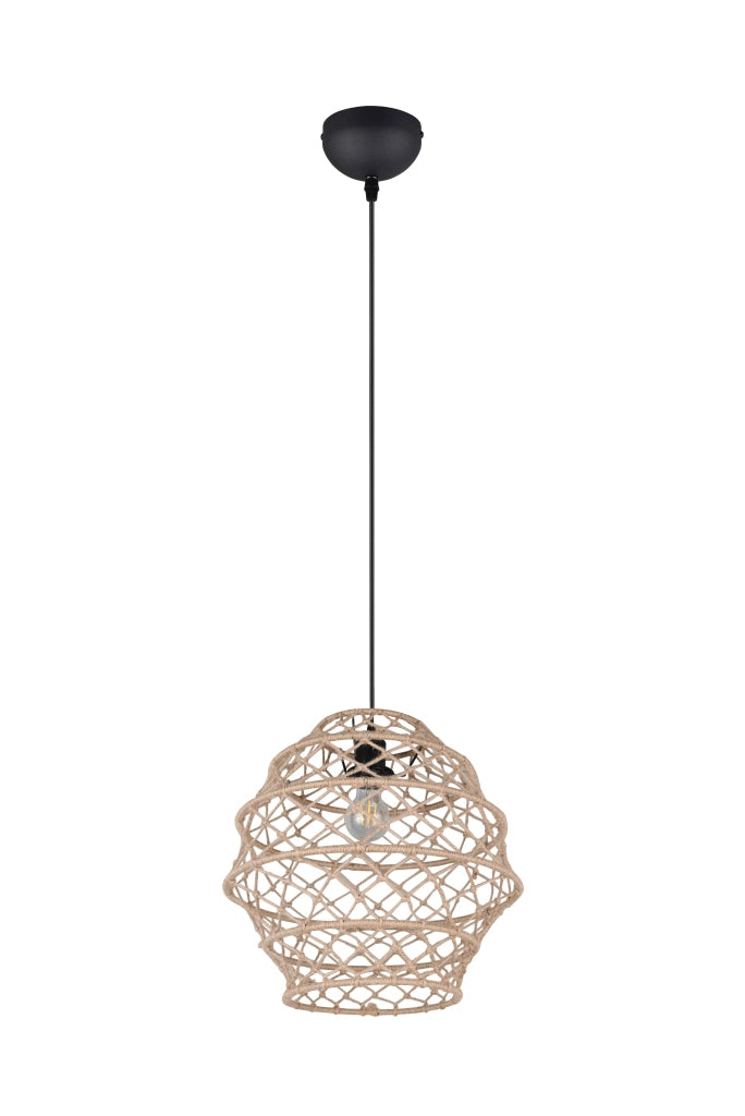 Lampada a sospensione, canapa e metallo, naturale e nero, D 39 cm, Hive