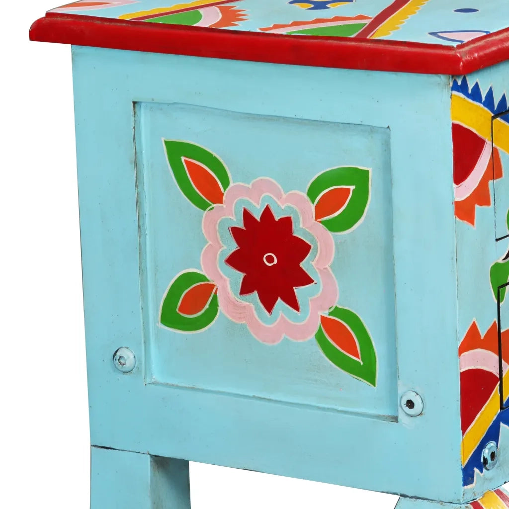 Consolle in Legno Massello di Mango Blu Dipinta a Mano 244596