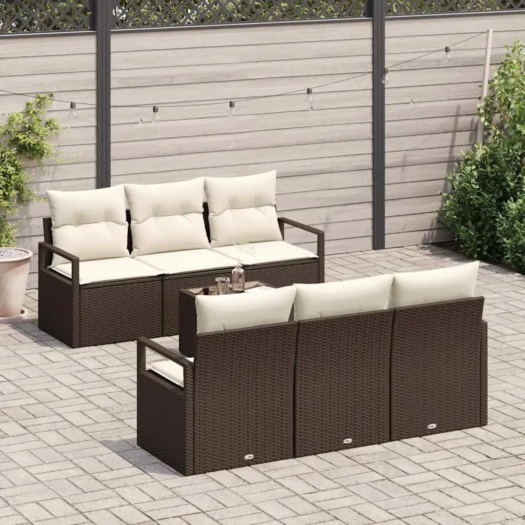 Set di divani con cuscino 7 pcs Marrone e Crema polyrattan 3346268