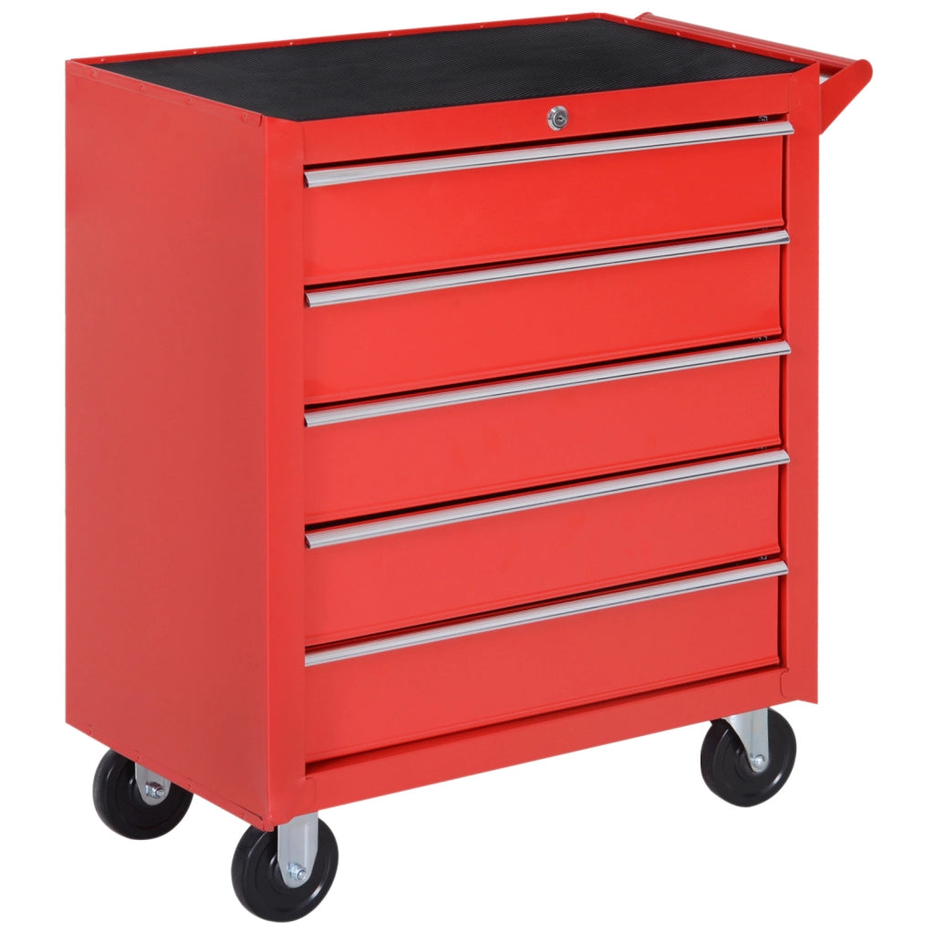 Carrello Portautensili 69x33x75 cm Rosso in Acciaio con 5 Cassetti, Serratura e 4 Ruote