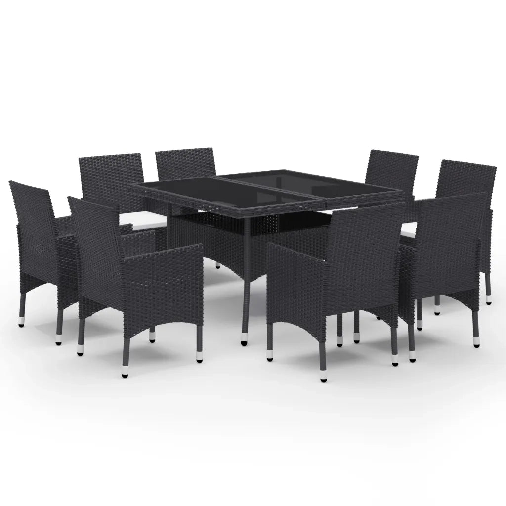 Set Mobili da Pranzo per Giardino 9 pz Polyrattan e Vetro Nero 3058338