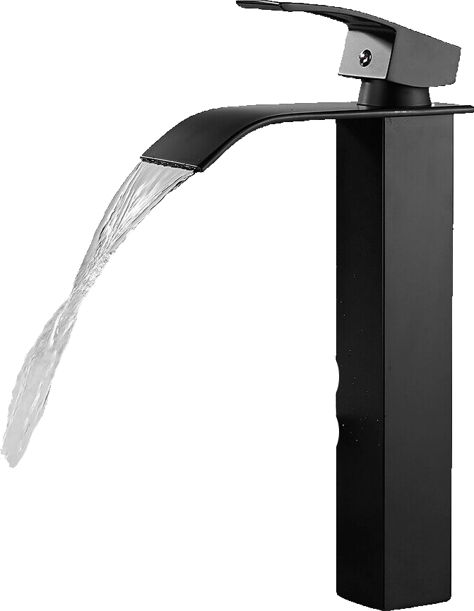 ROSA | Rubinetto da bagno a cascata alto premium nero | Miscelatore Hotel Gastro Premium per lavabo freestanding in acciaio inox con bocca alta