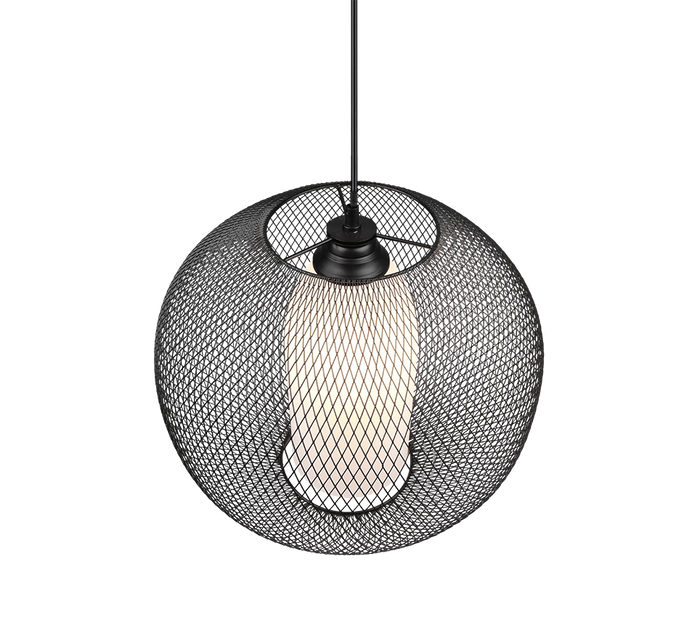 Lampada a sospensione filo metallo, vetro bianco, D 40 cm, Filo