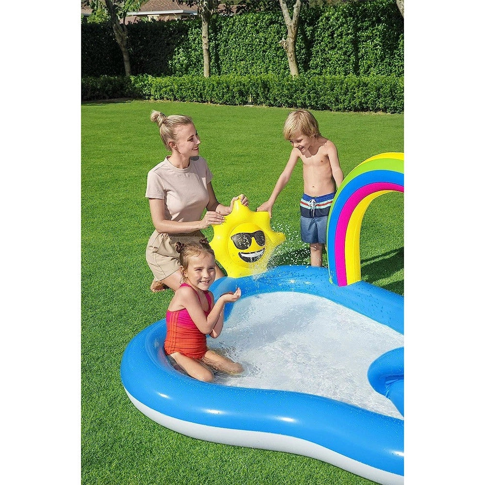 Trade Shop - Piscina Per Bambini Arcobaleno 2 Anni+ Gonfiabile 257x145x91cm Con Scivolo 53092 -