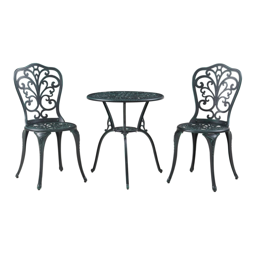Set da Bistrot Lupsam Tavolo Rotondo e 2 Sedie in Alluminio - Grigio Scuro con Patina Verde casa.pro